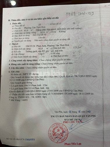 Chính chủ Bán Nhà 35/24 Nguyễn Văn Yến, P. Tân thới hòa , Q. Tân Phú