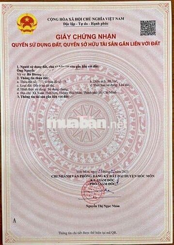 Lô đất 98m2 giá1tỷ8 đường Dương CôngKhi xã Xuân Thới Sơn huyện Hóc Môn
