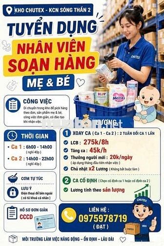Tuyển Dụng NV Soạn hàng - KCN Sóng Thần 2 🔥