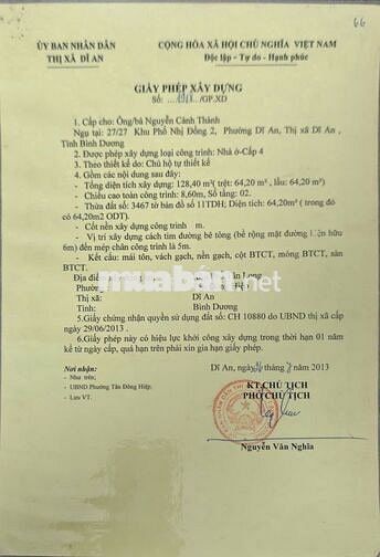 Bán Nhà Chợ Tân Long, P. Dĩ An, TP. HCM. Đường Xe Hơi Đậu Trước Nhà 