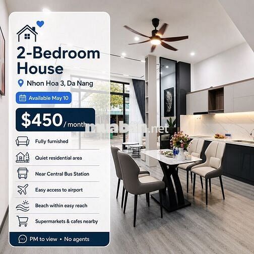 Cho thuê nhà 2PN full nội thất, Nhơn Hòa 3