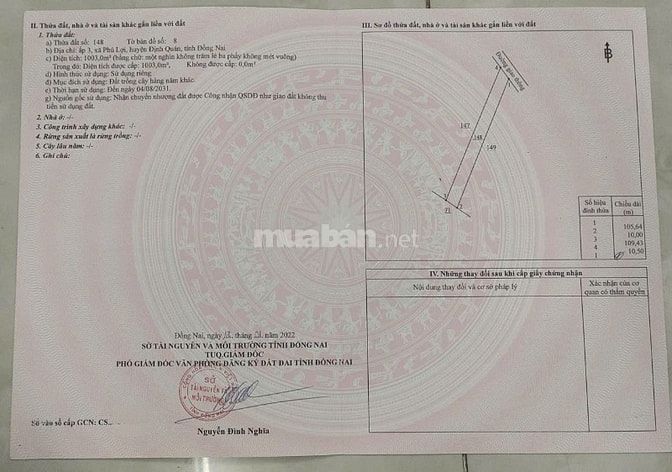 Bán 2.028 m2 đất vườn xã Phú Hoà.TP Đồng Nai.1 tỷ 6