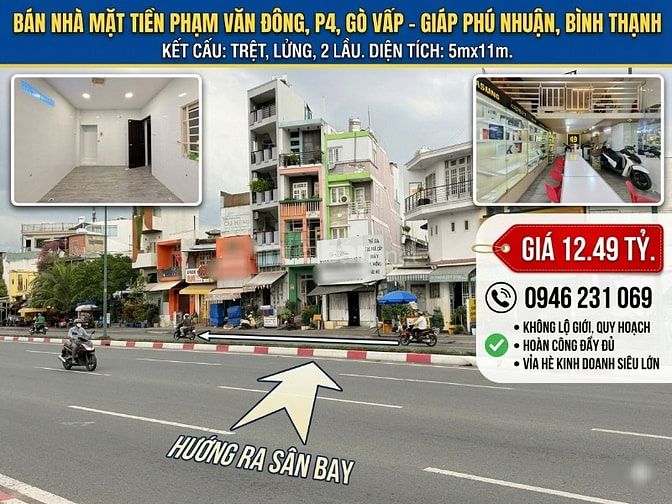 🆘️BÁN NHÀ MẶT TIỀN ĐƯỜNG PHẠM VĂN ĐỒNG, P4, GV, 55M², 4 TẦNG