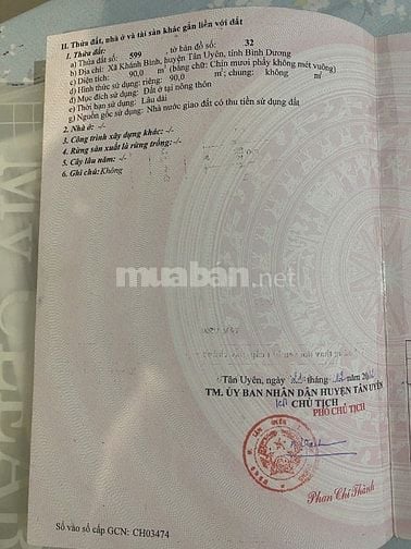 Cần bán đất Tân Hiệp (khánh bình cũ) Tân Uyên kdc Kim Thanh 90m²