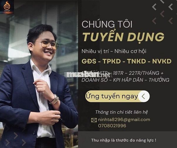 Tuyển dụng TPKD BĐS  Bình Tân lương 20+