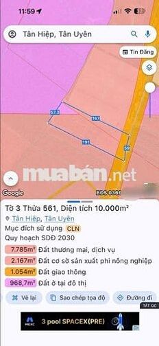 Bán đất SKC SXKD đóng tiền 1 lần 30 năm. S 1 mẫu giá 42,5 tỷ.