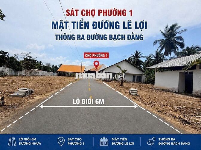 ĐẤT NỀN CHÍNH CHỦ ĐƯỜNG LÊ LỢI, GẦN CHỢ PHƯỜNG 1, 100M2 SỔ SẴN