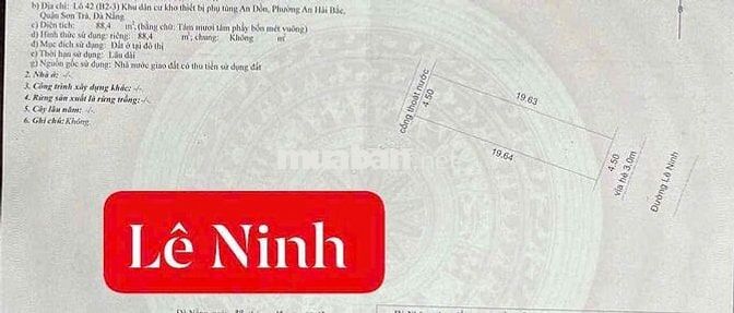 Bán lô đất MT 5m5 Đường Lê Ninh Sát Phạm Văn Đồng Cách Biển 100m