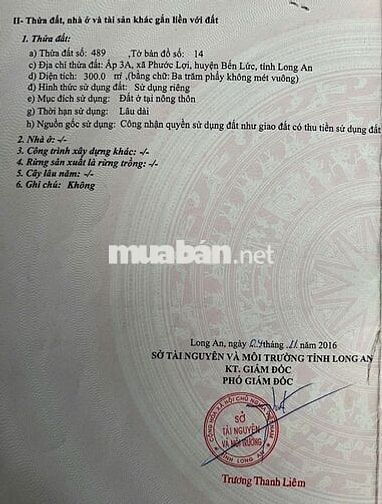 Bán Đất Xã Phước Lợi,Bến Lức,Long An 700m2(300 thổ cư,400 vườn) TLượng