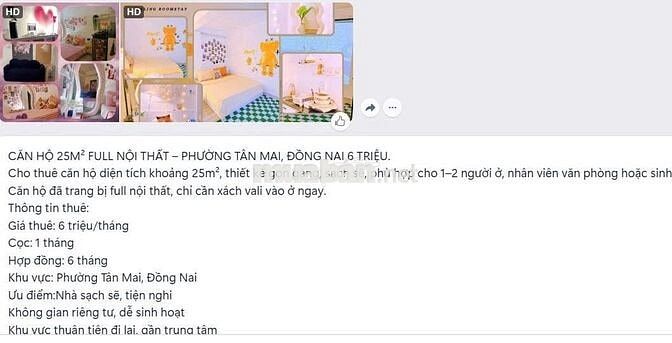 CHO THUÊ CĂN HỘ PHƯỜNG TÂN MAI GIÁ 6 TRIỆU