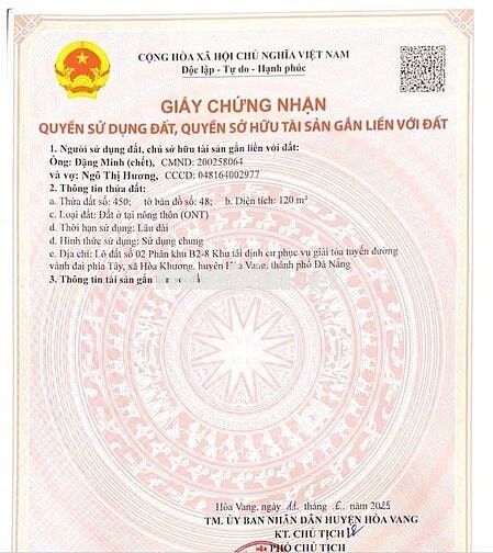 BÁN LÔ ĐẤT 120M² CHÍNH CHỦ – KHU TĐC HÒA KHƯƠNG