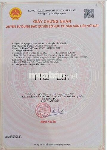 CHÍNH CHỦ GỬI BÁN CẮT LỖ SÂU NGAY TT TAM PHƯỚC LONG ĐIỀN