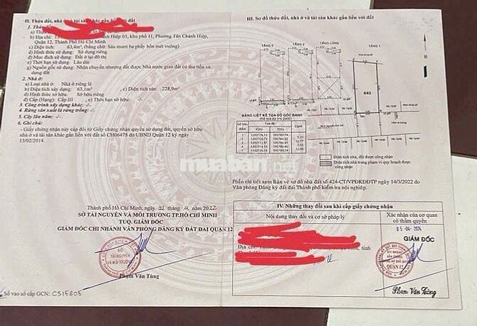 CHÚ NĂM BÁN NHÀ 3 TẦNG 228m2 QUẬN 12 CÓ SỔ HỒNG RIÊNG