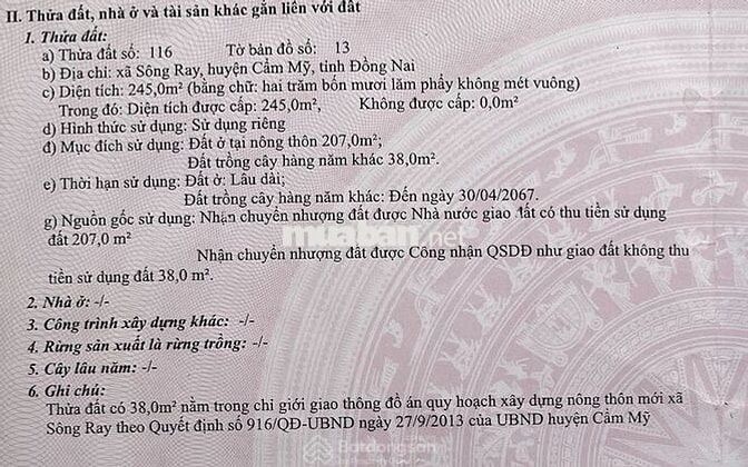 Chính chủ cần bán lô đất thổ cư, HXH ngay Ngã Tư Sông Ray