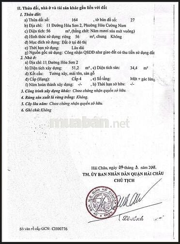 Chính chủ cần bán nhà Hóa Sơn 1, Hải Châu, Đà Nẵng