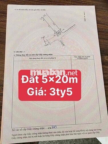 Cần Bán Gấp Đất 5x20m - MT Nhựa 6m Thông Gần Phan Văn Hớn Bà Điểm