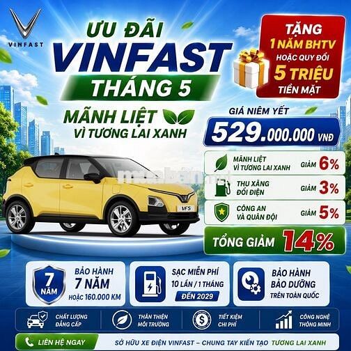 VF 5 Plus sẵn xe nhiều màu giá tốt, chỉ từ 50TR