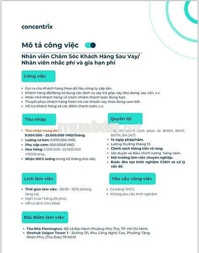 TUYỂN DỤNG CSKH NHẮC PHÍ SAU VAY
