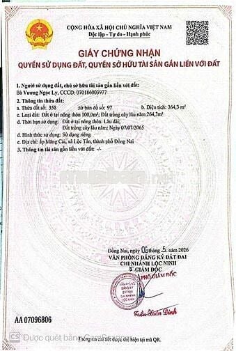 Bán lô đất 8x45 100tc ngay tt Lộc Ninh