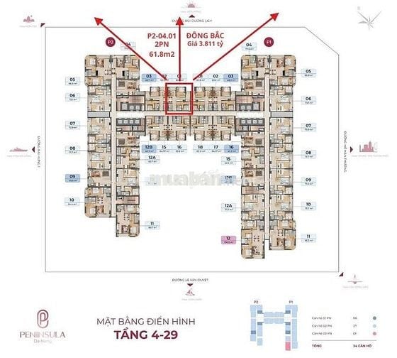 CĂN HỘ 2PN 3.x TỶ - 61,8m2 VEN SÔNG HÀN ĐÀ NẴNG - DỰ ÁN PENINSULA