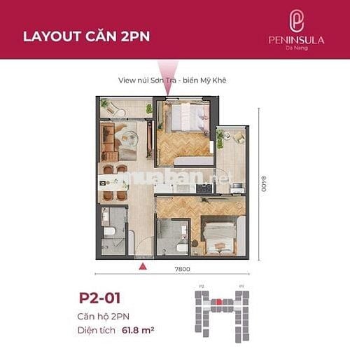 CĂN HỘ 2PN 3.x TỶ - 61,8m2 VEN SÔNG HÀN ĐÀ NẴNG - DỰ ÁN PENINSULA