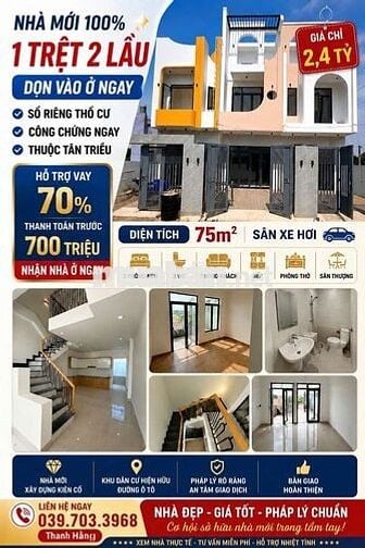 BÁN NHÀ MỚI 1 TRỆT 2 LẦU CHỈ 2,4 TỎI