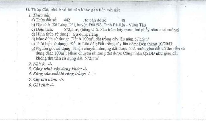 BÁN ĐẤU GIÁ TS VIB L14_XÃ LÁNG DÀI, ĐẤT ĐỎ, BRVT, NAY LÀ TPHCM