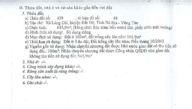 BÁN ĐẤU GIÁ TS VIB L14_XÃ LÁNG DÀI, ĐẤT ĐỎ, BRVT, NAY LÀ TPHCM