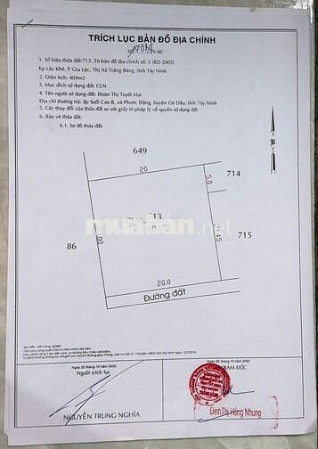 Đất Đẹp 20x20 400m2 Gia Lộc Trảng Bàng