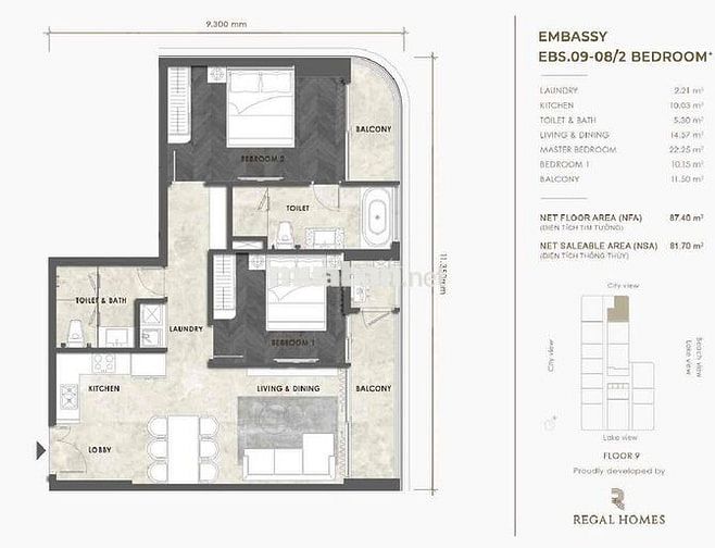 Căn 2 PN cao cấp Regal complex- Tầng 9 Đẹp Nhất Toà