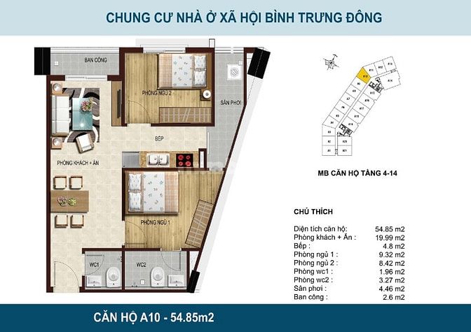 Bán căn hộ HQC Bình Trưng Đông (Blue Sky Tower) Quận 2 2PN giá từ 2,5 