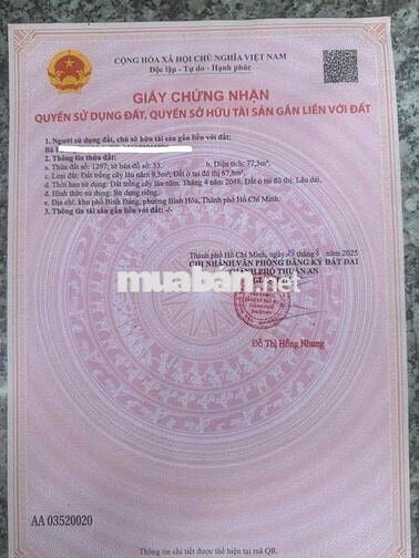 CHÍNH CHỦ CẦN BÁN LÔ ĐẤT BÌNH HOÀ 15. DT 77m2 có 67m2 ODT