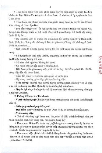 TUYỂN DỤNG: CHUYÊN VIÊN ĐIỀU HÀNH DỰ ÁN VÀ CHUYÊN VIÊN KẾ HOẠCH ĐẦU TƯ