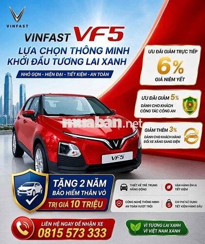Xe điện VinFast VF5 Đỏ - Ưu Đãi Nhất Tháng 5