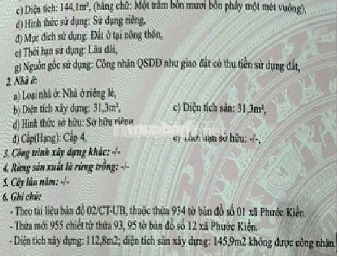 LVL [PK], DT 144,1m2 Full Thổ Cư, HXH, XPXD 4 Tầng, 6.9 tỷ
