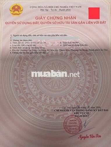 CẦN BÁN GẤP NỀN 99m2 thổ cư - GIẢM 50 TRIỆU,