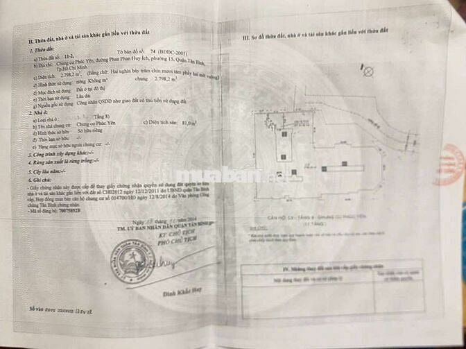 bán căn hộ chung cư phúc yên p15 tân bình 81m2 lầu 8 giá 4 tỷ 150