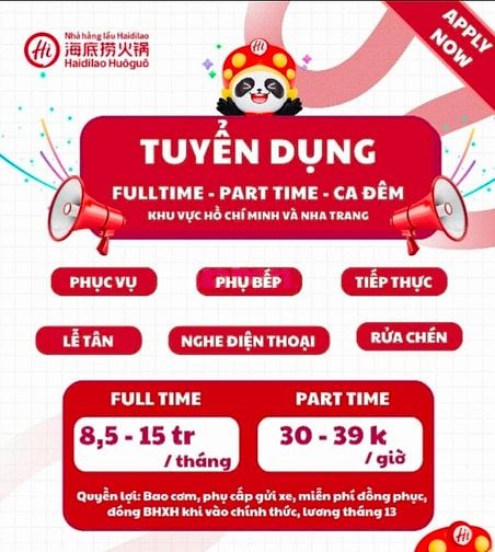 🔥 HAIDILAO TUYỂN DỤNG SỐ LƯỢNG LỚN NHÂN SỰ