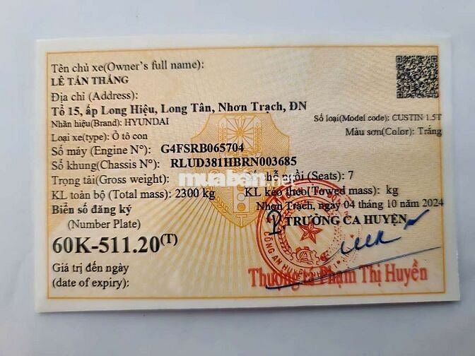 Hyundai CUSTIN 1.5T Trắng 86000 km