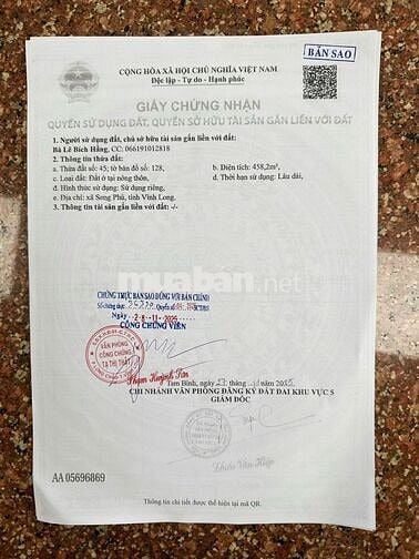 Mặt Tiền 100m, Đường bê tông 3,5 mét, Ngay xã Phú Thịnh Cũ