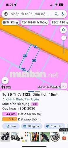 Đất sổ hồng Riêng 45m2 tc 100% Khánh Bình 69