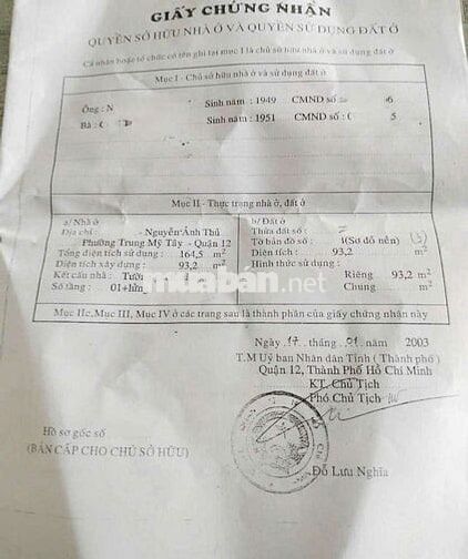 Bán nhà Mặt tiền Nguyễn Ảnh Thủ. Trung Mỹ Tây. DT: 93m2 full thổ cư 