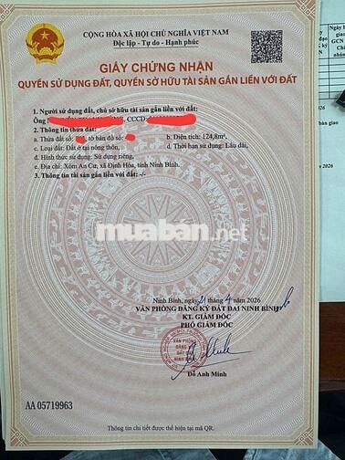 Bán lô đất siêu đẹp tại An Cư, Định Hóa, Ninh Bình, DT 124,8m2, 3,6 tỷ
