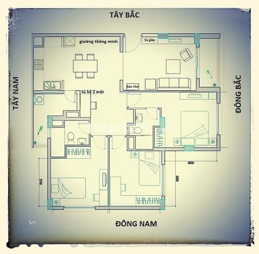 Cho thuê căn hộ lầu 4, 100m2, 3PN, 2WC, 1 balcon, 1 sân phơi, TK đẹp