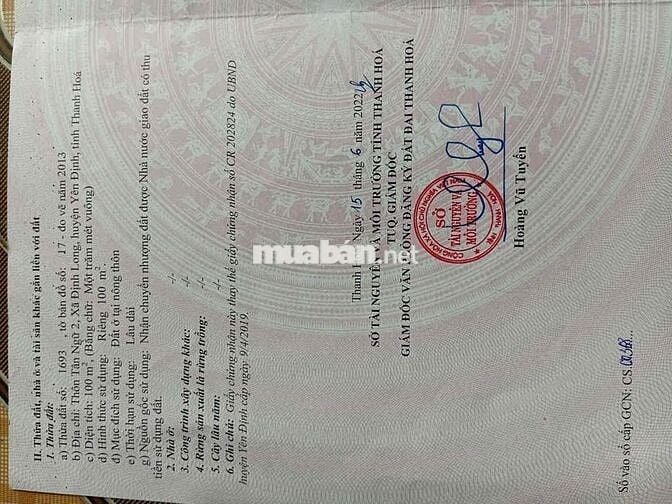 💥 CHÍNH CHỦ CẦN BÁN LÔ ĐẤT 100m2 Chợ Bản Yên Định