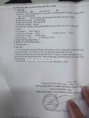 Bán nhà 730/29/52 hương lộ 2 ngang 4x11 trệt lầu đúc thật giá 4t7 tl.