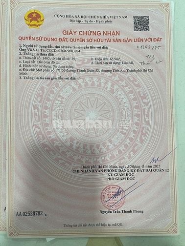 Bán đất thạnh Xuân 52 phường thới an tphcm