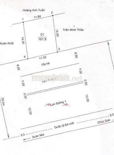 Bán nhà mặt phố, Quốc lộ 6, Thị trấn Chúc Sơn, 161.8m2, sử dụng 256m2