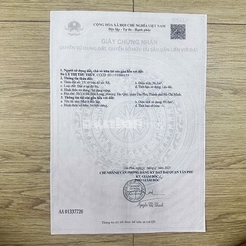 Bán nhà riêng 3 tầng đẹp tại 38/1/4 Đô Đốc Long, giá siêu hời 6,3 tỷ, 