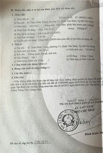 Bán nhà cấp 4 số 81 Thân Nhân Trung ( hh1%)